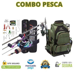 Combo Pesca - Carretilha + Vara de Pesca + Mochila Tática